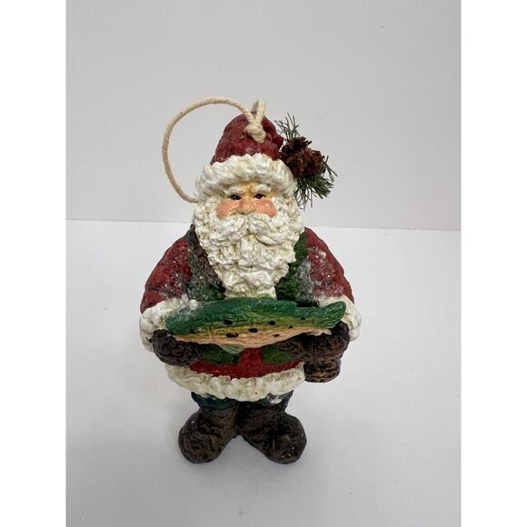 Vtg Santa Claus Fisherman Ornament Holding His Catch - Picture 2 of 3